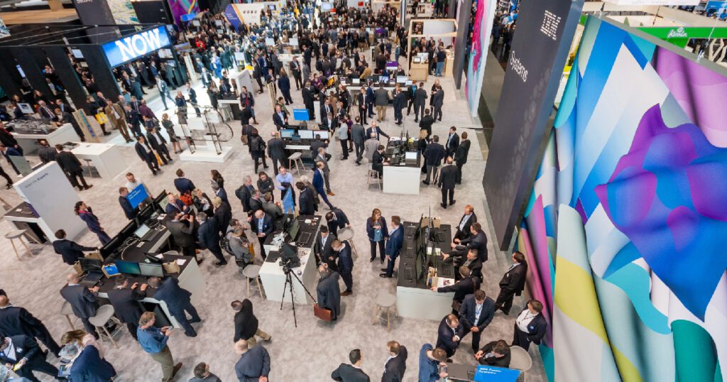 Trade show floor with attendees